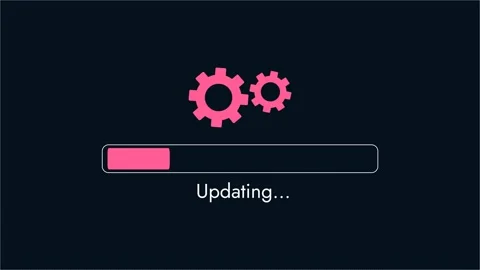 Software update animation with rotating pink gears and progress loading bar Stock Footage 334035417