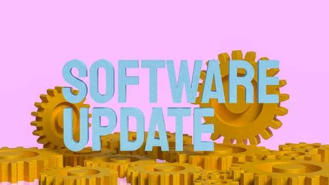 Software Update Automation Concept With Golden Gears 3d render. Stock Illustration