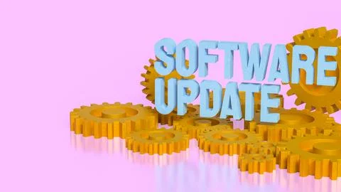 Software Update Automation Concept With Golden Gears 3d render. Stock Illustration