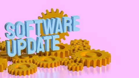 Software Update Automation Concept With Golden Gears 3d render. Stock Illustration