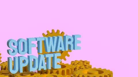 Software Update Automation Concept With Golden Gears 3d render. Stock Illustration