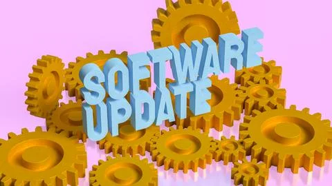 Software Update Automation Concept With Golden Gears 3d render. Stock Illustration