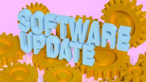 Software Update Automation Concept With Golden Gears 3d render. Illustrazione stock