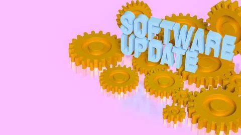 Software Update Automation Concept With Golden Gears 3d render. Illustrazione stock