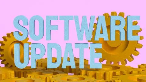 Software Update Automation Concept With Golden Gears 3d render. Illustrazione stock