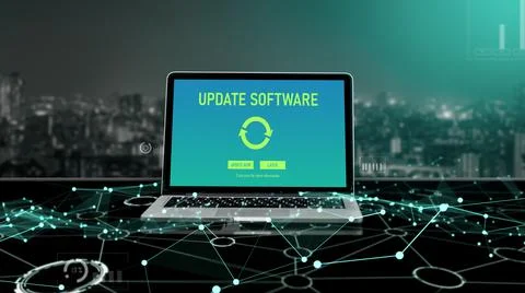 Software update on computer for modish version of device software Foto stock