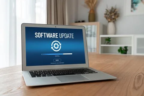Software update on computer for modish version of device software 스톡 사진