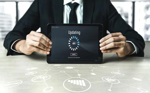 Software update on computer for modish version of device software Foto stock