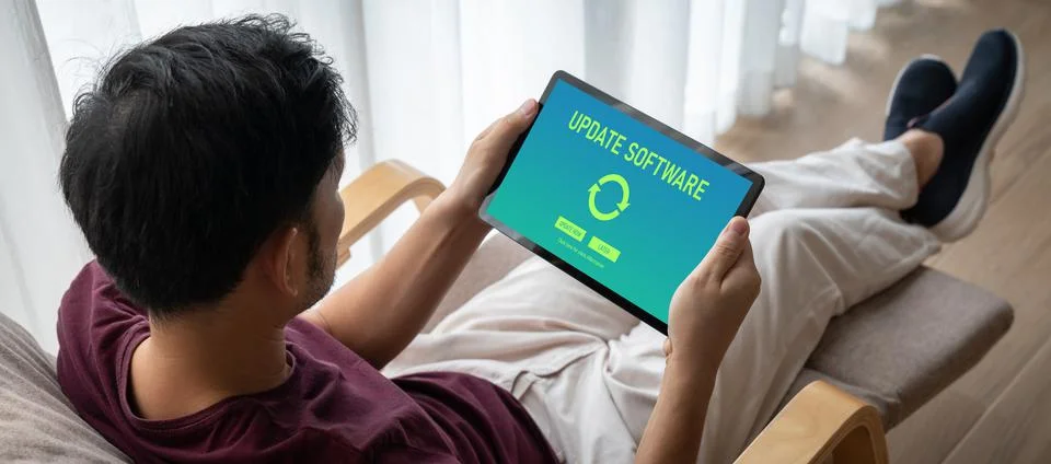 Software update on computer for modish version of device software Foto stock