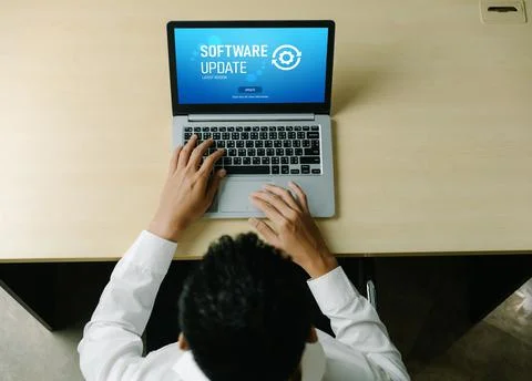 Software update on computer for modish version of device software 스톡 사진