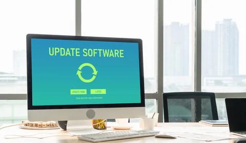 Software update on computer for modish version of device software Stock Photos