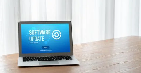Software update on computer for modish version of device software Foto stock