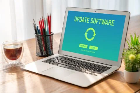 Software update on computer for modish version of device software Foto stock