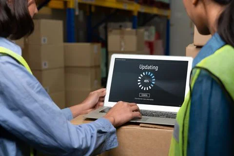 Software update on computer for modish version of device software Foto stock