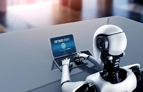 Software update on computer for modish version of device software Stock Photos