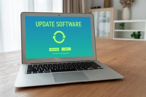 Software update on computer for modish version of device software Stockfoto's