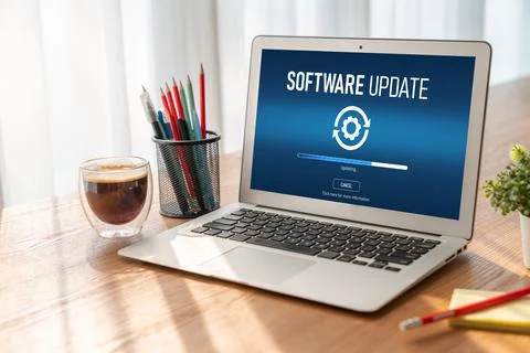 Software update on computer for modish version of device software 写真素材