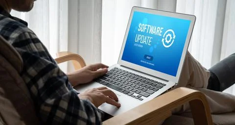 Software update on computer for modish version of device software Foto stock