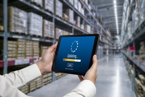 Software update on computer for modish version of device software Stock Photos