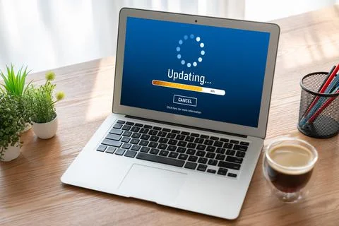 Software update on computer for modish version of device software 스톡 사진