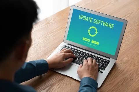 Software update on computer for modish version of device software Foto stock