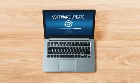 Software update on computer for modish version of device software Stock Photos