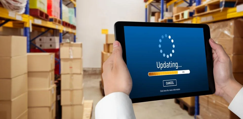 Software update on computer for modish version of device software Stock Photos