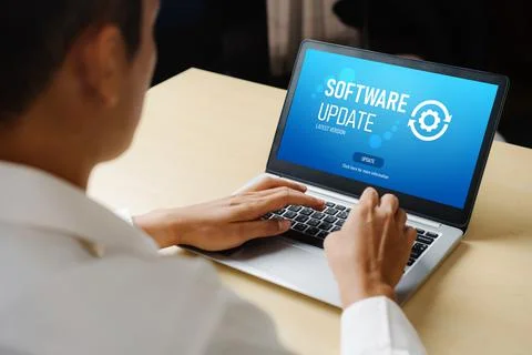 Software update on computer for modish version of device software Foto stock