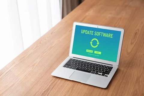 Software update on computer for modish version of device software 스톡 사진