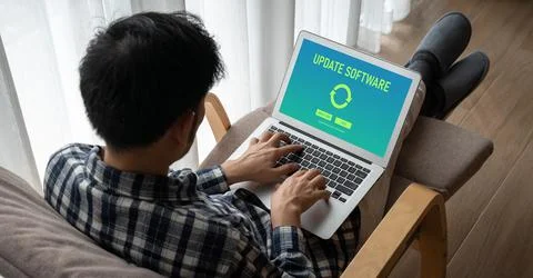 Software update on computer for modish version of device software 写真素材