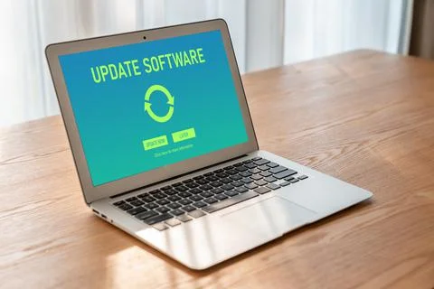 Software update on computer for modish version of device software 스톡 사진