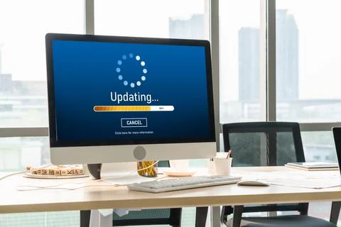 Software update on computer for modish version of device software Foto stock