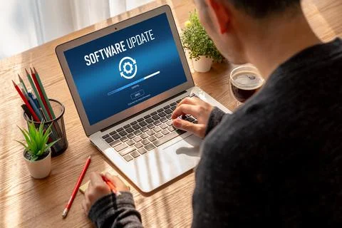 Software update on computer for modish version of device software 写真素材