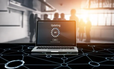 Software update on computer for modish version of device software Foto stock