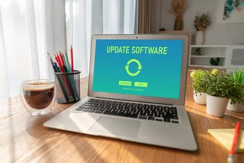 Software update on computer for modish version of device software Stock Photos
