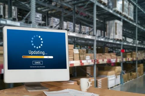 Software update on computer for modish version of device software Foto stock