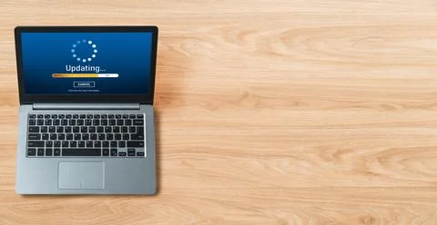 Software update on computer for modish version of device software 스톡 사진