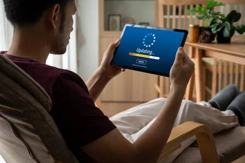 Software update on computer for modish version of device software Foto stock