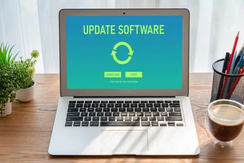 Software update on computer for modish version of device software 스톡 사진