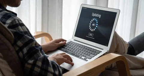 Software update on computer for modish version of device software Foto stock