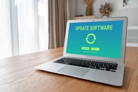 Software update on computer for modish version of device software Stock Photos