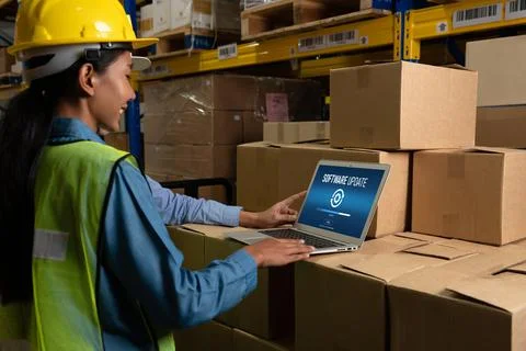 Software update on computer for modish version of device software Foto stock