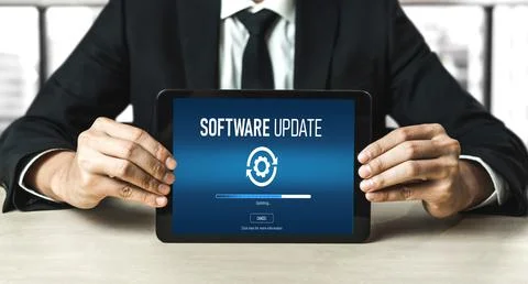 Software update on computer for modish version of device software Foto stock