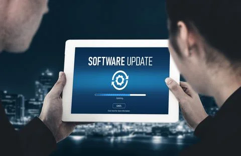 Software update on computer for modish version of device software 스톡 사진