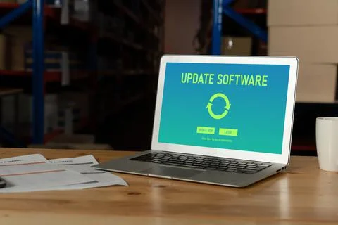 Software update on computer for modish version of device software 스톡 사진