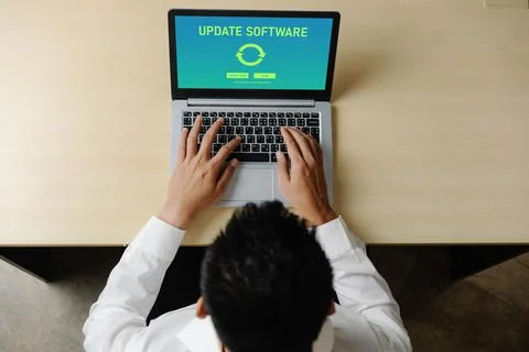 Software update on computer for modish version of device software Stock Photos