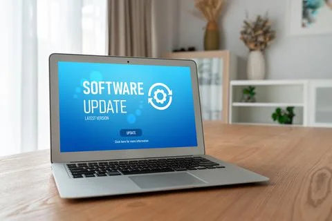 Software update on computer for modish version of device software Stock Photos
