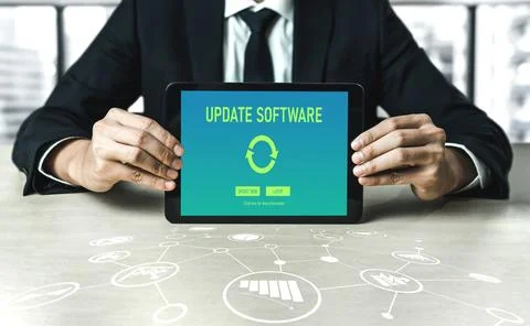 Software update on computer for modish version of device software 写真素材