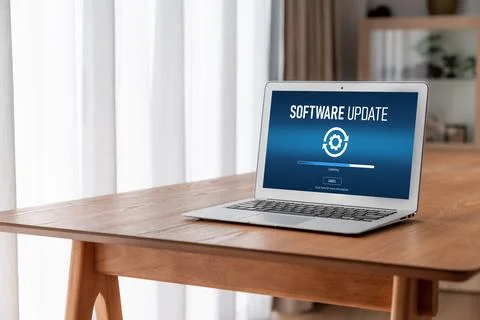 Software update on computer for modish version of device software Foto stock