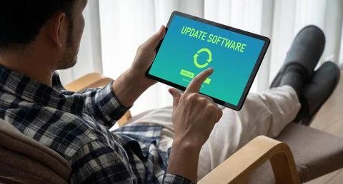 Software update on computer for modish version of device software 写真素材